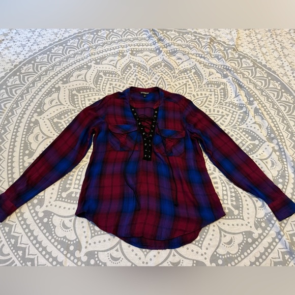 Lace up flannel blouse - Picture 1 of 2